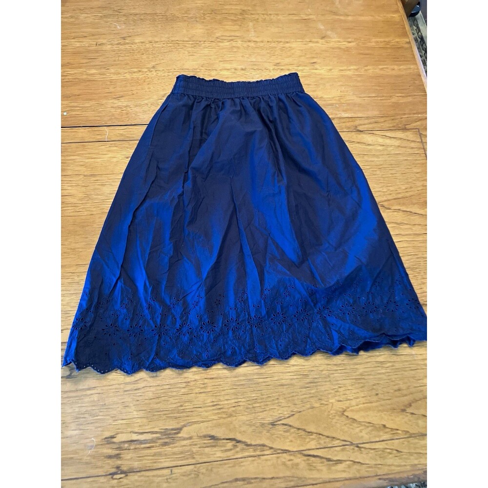 Uniqlo Women’s Embroidered A-Line Midi Skirt Pull On Elastic Waist Blue S